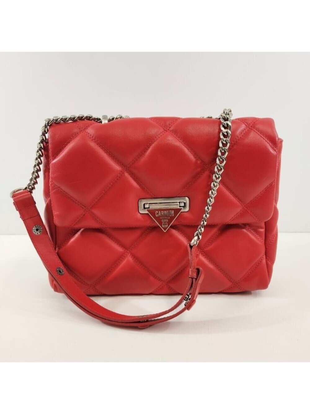 Carmim Bolsa Bernice Leather Bag Handbag Red Quilted Brazil Chain Strap